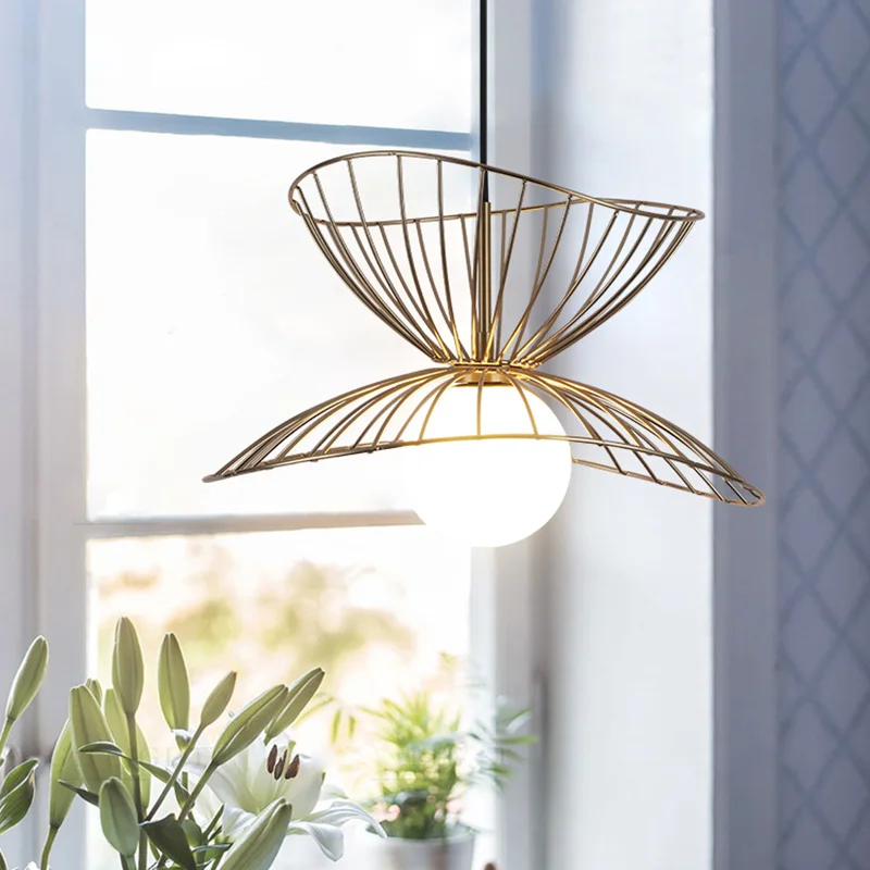 Simple modern restaurant straw hat pendant ceiling light adjustable line hanging light