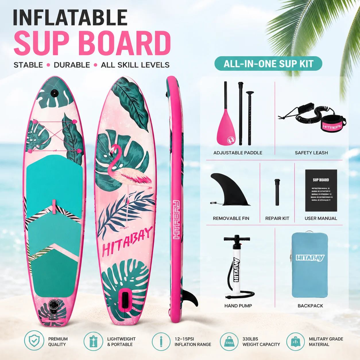 Eggory 5020701 Flamingo Stil Aufblasbares SUP Stehendes Paddelbrett für Erwachsene im Freien Wassersport, komplette Reihe von Zubehör, Maximale Gewichtskapazität 150kg, geeignet für Anfänger SUP ﻿