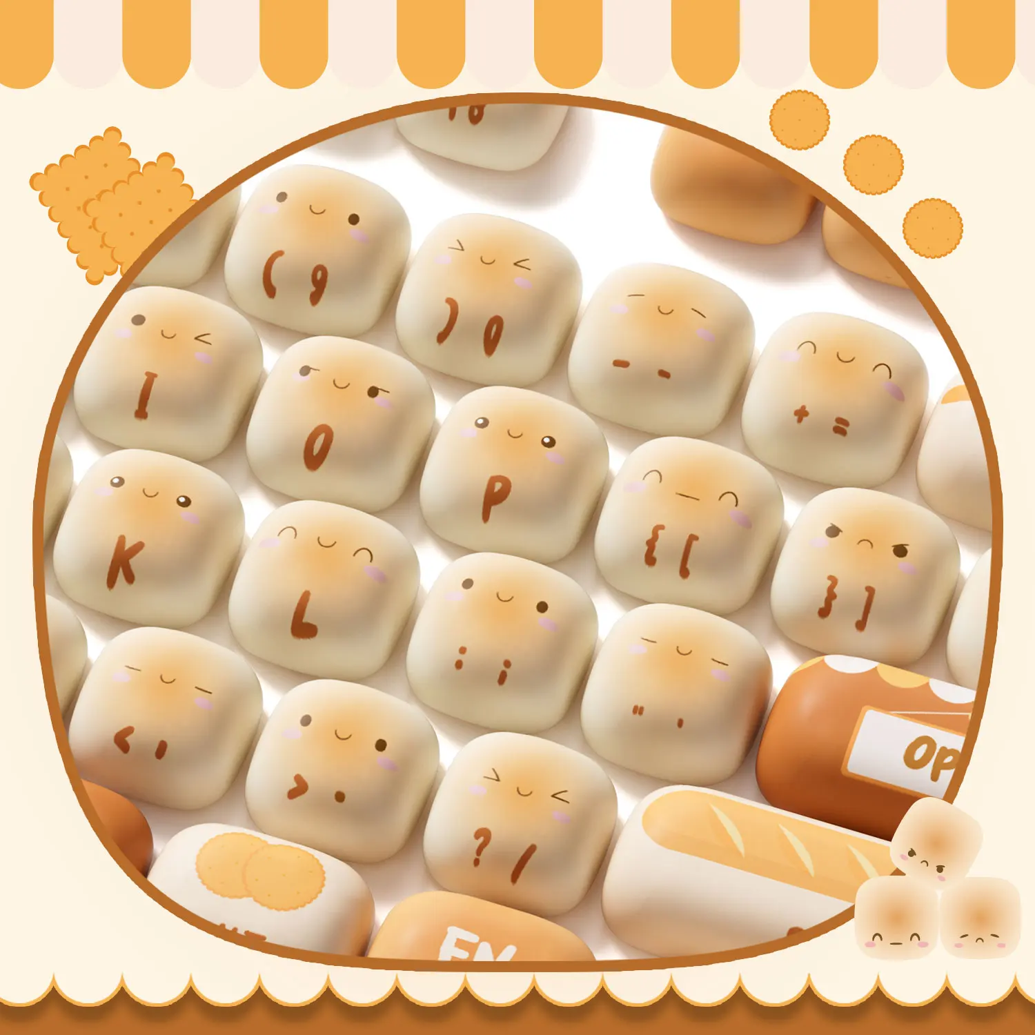 Akko Original Cute Theme MOG/MOA/MAO Profile PBT Keycap Set 5-side Dye-sub ANSI/ISO Layout Girl Keycaps Gift Round Bun Mushroom