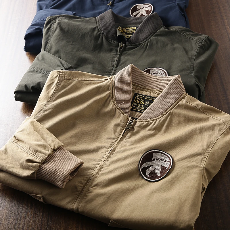 

High-End High-ammage Pure Cotton Men's Pilot Jaet American Retro MA Baseball Sle Casual Spring Autumn Outerwear