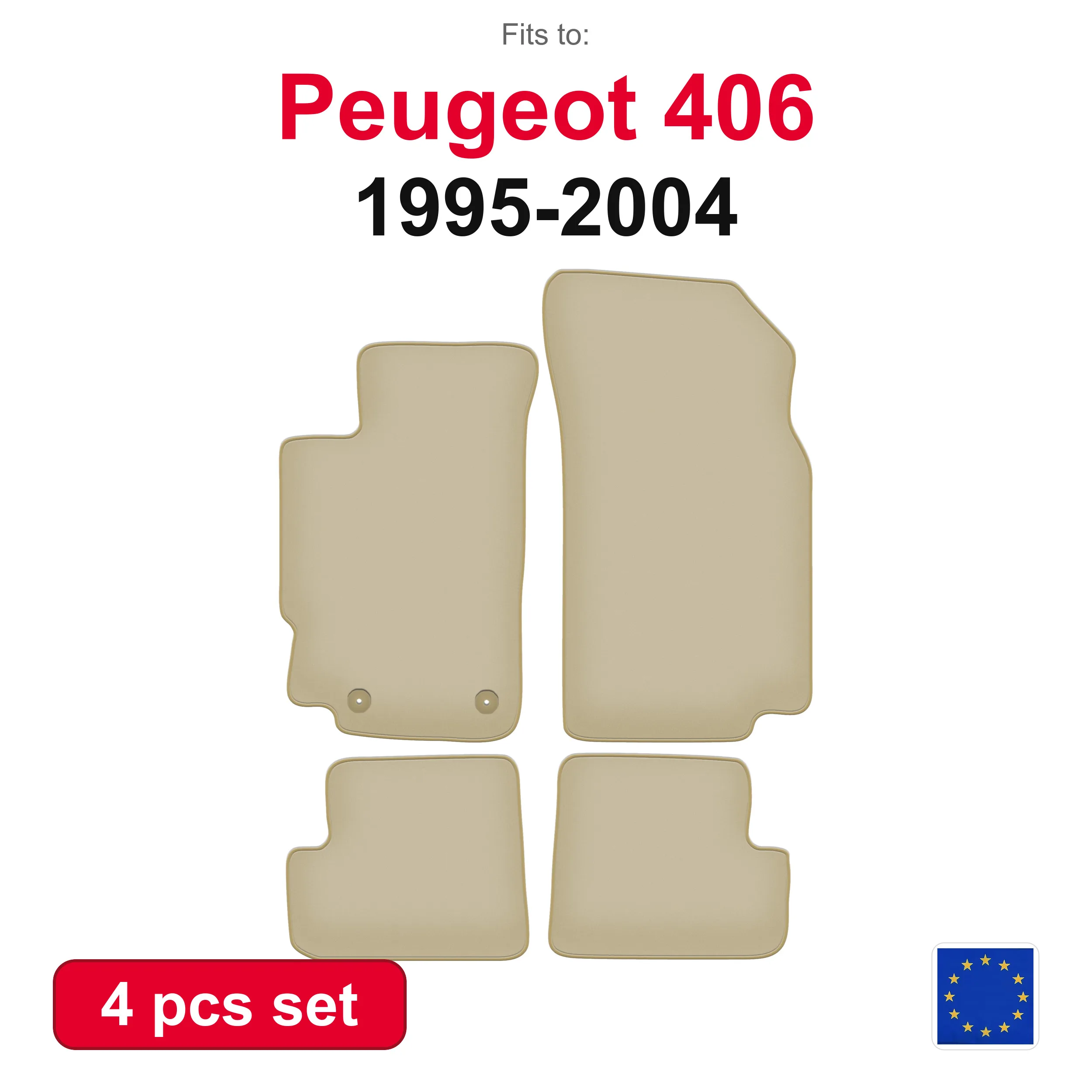 PREMIUM Velours-Autofußmatten für Peugeot 406 Coupe (1995-2004) - beige, passgenau (4 Stück), passgenaues Autofußmatten-Set