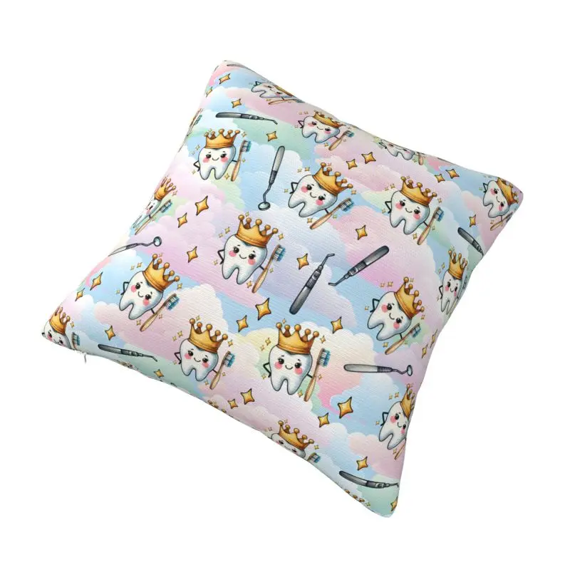 Custom Tooth Fairy Teeth Cushion Cover 40x40cm Polyester Care Dental Health Throw Pillow Case for Sofa Car Square Pillowcase