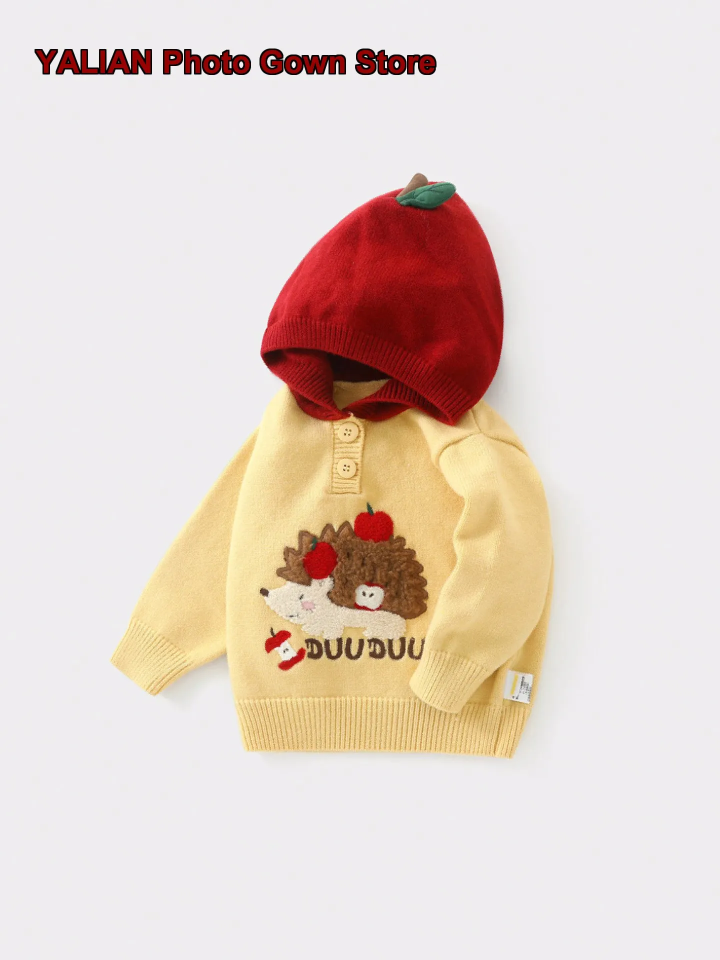 Kids Pullover Sweater Baby Boy Girl Autumn Winter Knit Top Solid Color Fleece Lined Thickened Warm Soft Hooded