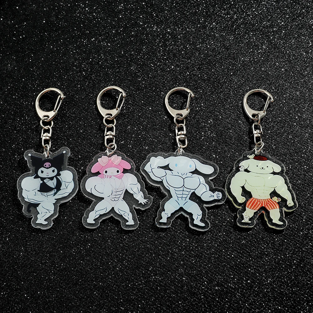 Sanrio Kuromi Cinnamoroll Keychain Funny Muscle Anime Figure Keychain Girls for Backpack Pendant Jewelry Accessories