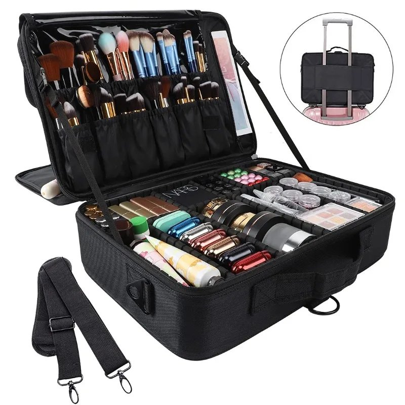 Large Capacity Travel Makeup Train Case 16.5 Inches Professional Makeup Cosmetic Case Portable Artist