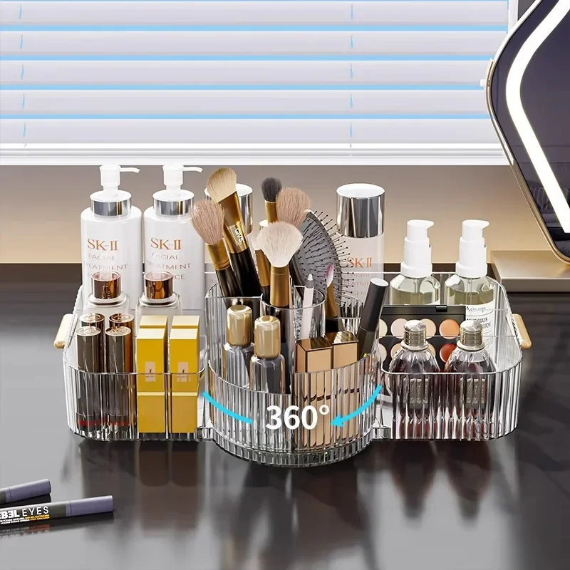 

360 Rotating Cosmetics Storage Box Acrylic Transparent Large Capacity Box Divided Lipstick Dormitory Makeup Brush Storage Rack