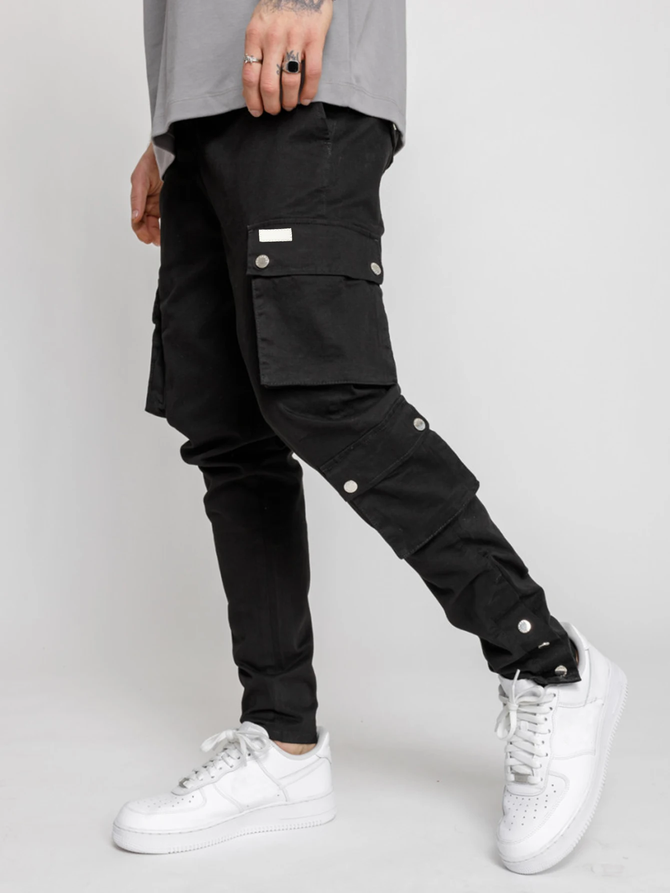 Men's work pants autumn new button decoration trendy pants outdoor fashion straight leg pants men's jogging pants streetwear, gi
