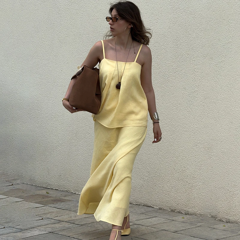 Tornova القطن الحمالة تنورة المرأة دعوى عادية فضفاض مثير حبال الأعلى الصلبة تنورة طويلة 2026 الصيف عطلة جديدة 2 قطعة مجموعة #2