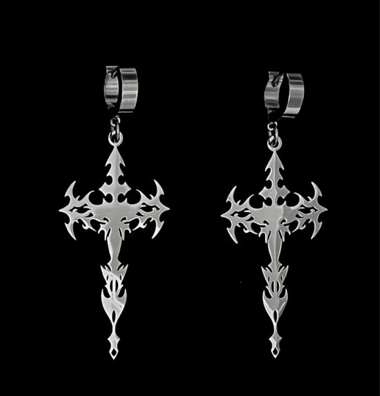 Vintage Punk Rock Irregular Thorns Cross Pendant Hoop Earrings for Women Men Titanium Steel Cool Jesus Earings Fashion Jewelry