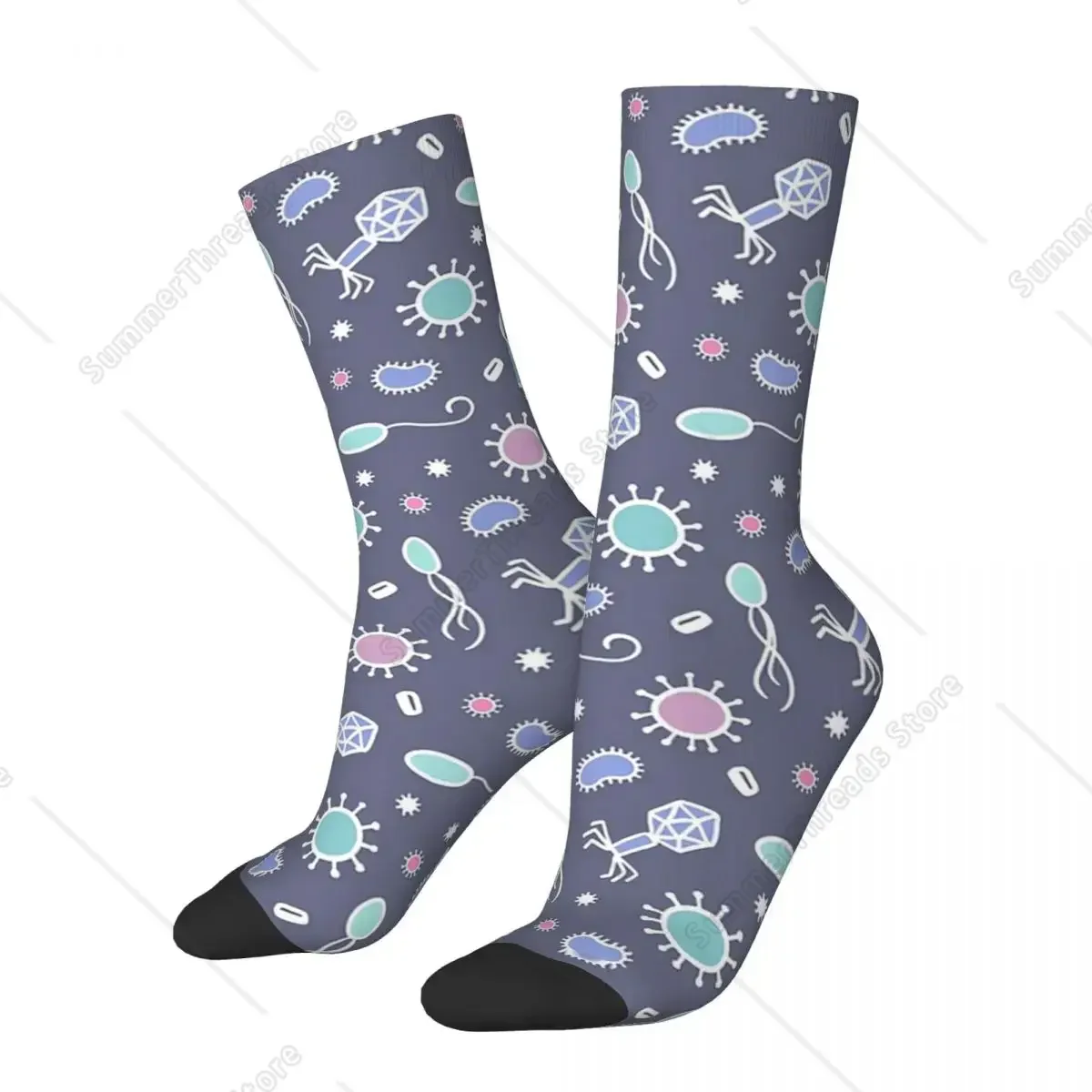 Adorable Microbe Pattern Mid - calf Socks, Perfect for Science Enthusiasts