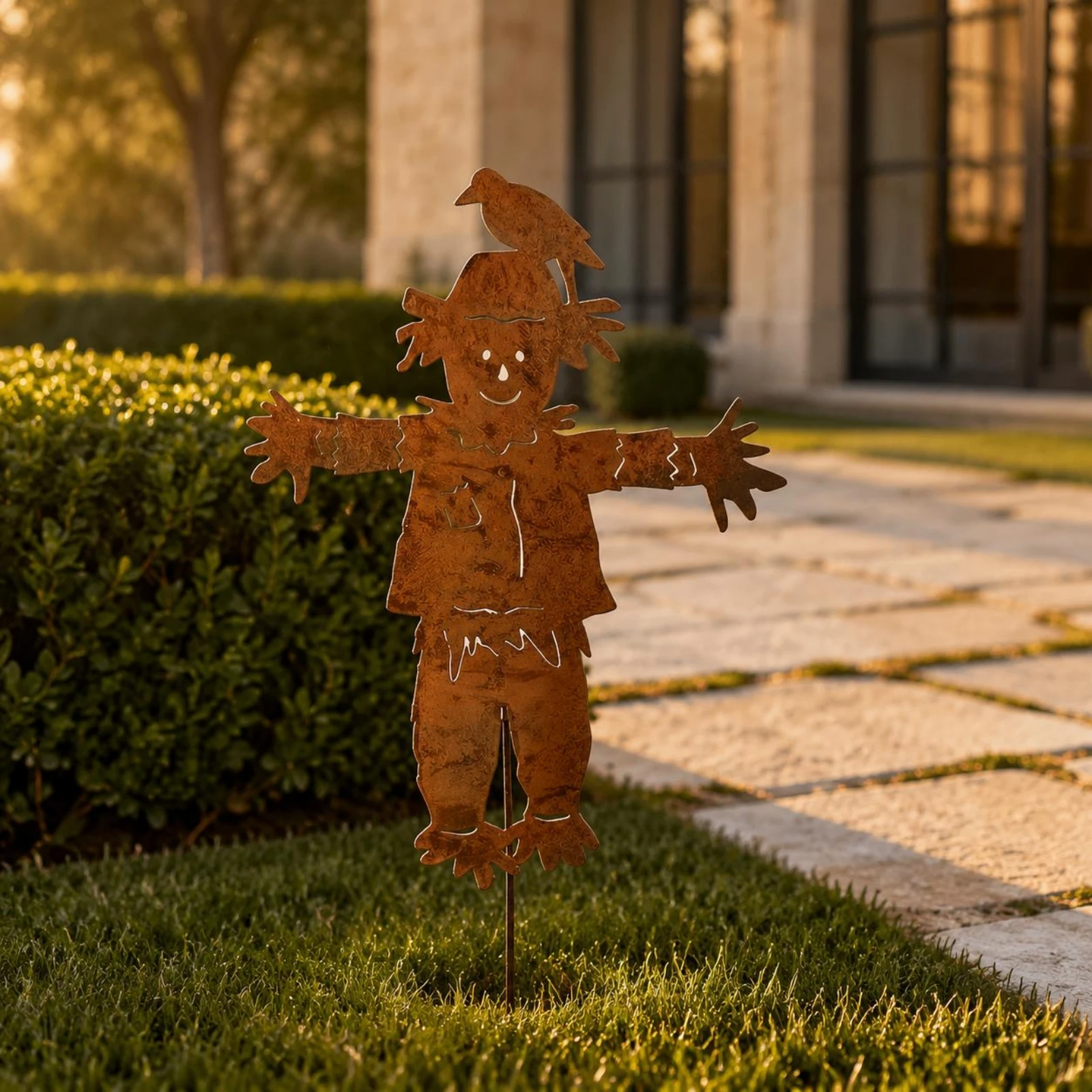 Metal Scarecrow Stake Rust Finish Scarecrow Stake Rusted Garden Outline Flat Cutout Outdoor Decor Iron for Lawn, Villa