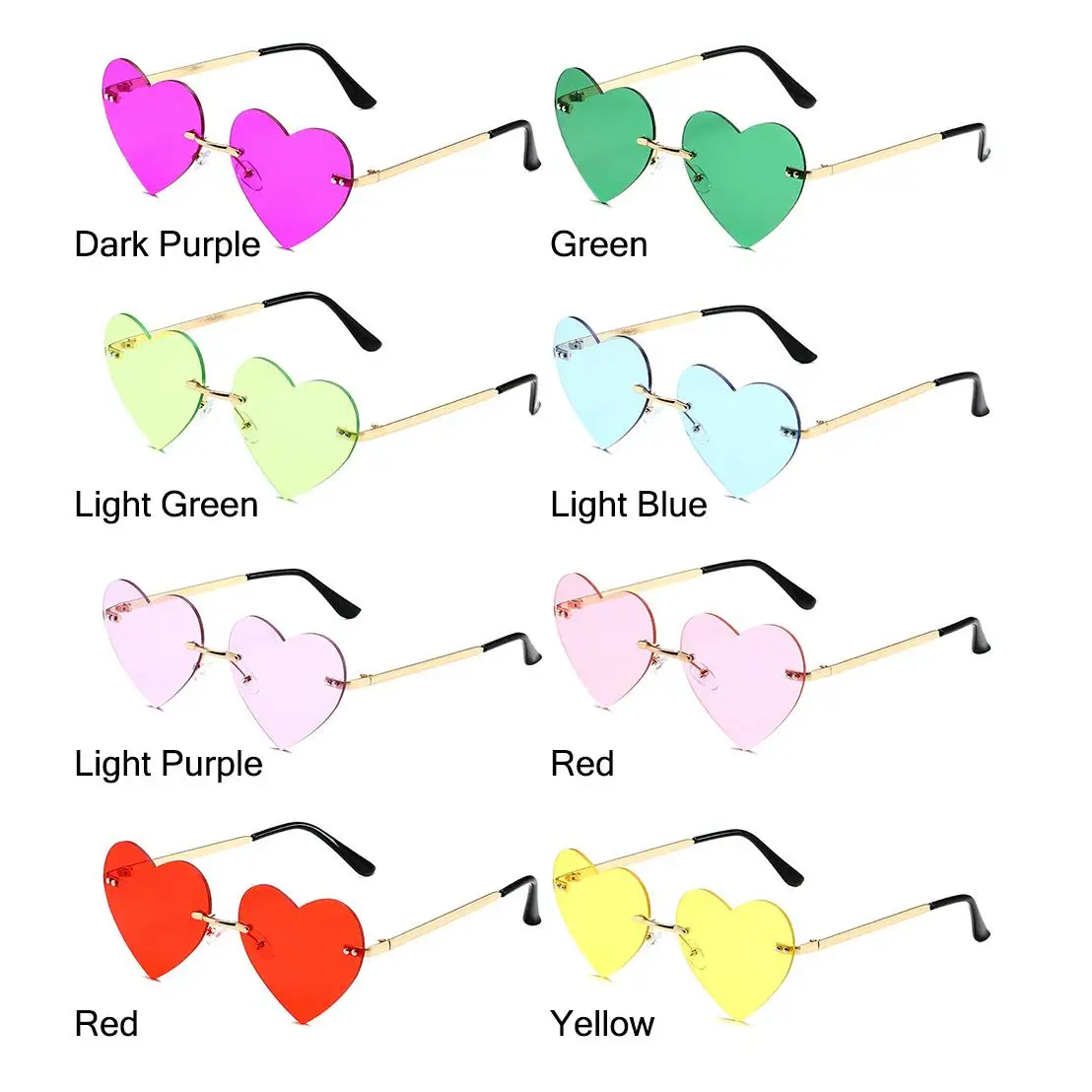 Trendy Cosplay Costume Hippie Costume Rimless Heart Sunglasses Pink Hippie Sunglasses Heart-Shaped Metal Sun Glasses