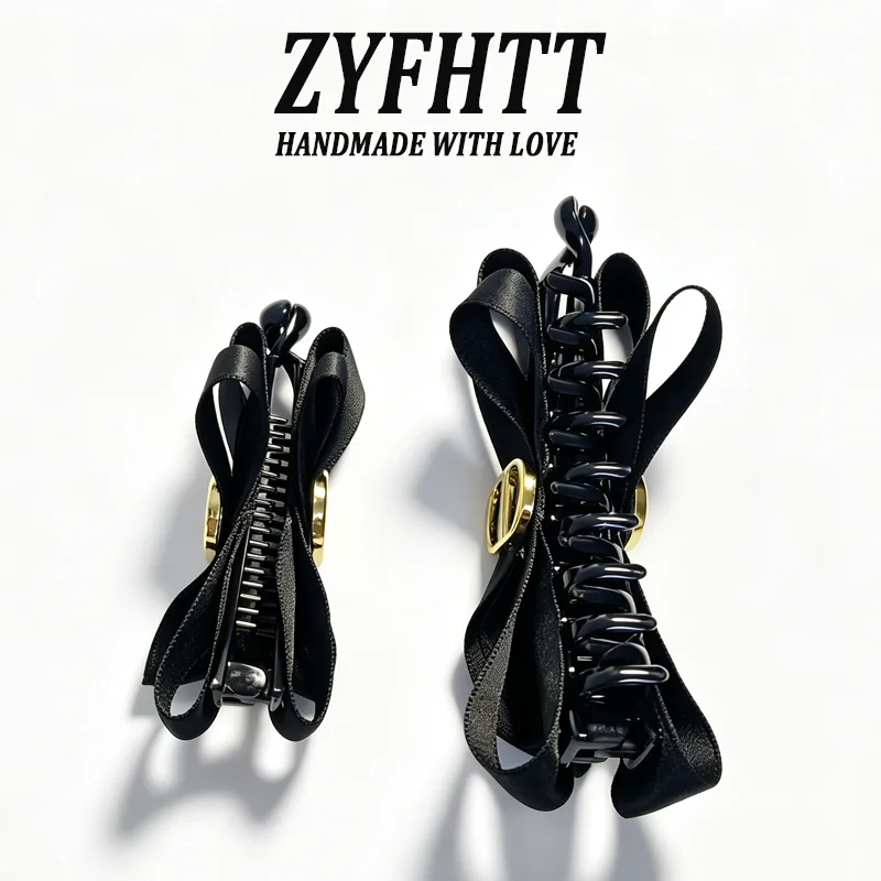 1/2 Stück ZYFHTT Schwarze Satin-Haarschleife für Frauen Täglicher Gebrauch Koreanischer Stil Pferdeschwanz-Clip Modische Mädchen-Haarnadel – Detail 7
