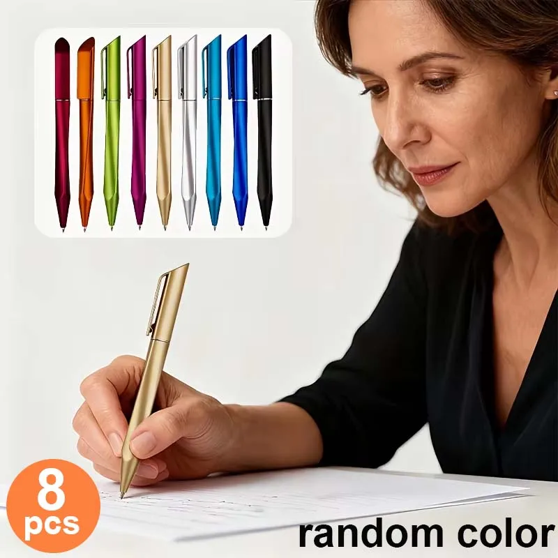 8 Creative Triangular Ballpoint Pens with Pocket Clips, Random Colors, Suitable for Office, School, Journaling, Art, Holidays, a