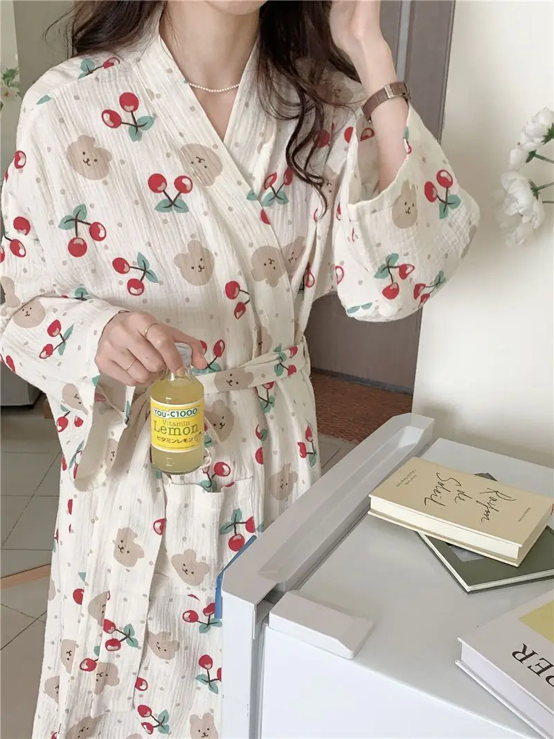 Kimono Women\'s Pajamas Robe Mid Length Spring Autumn Long Sleeve Cute Pyjamas Pyjama Evening Gown Summer Clothes for Sleep Sexy