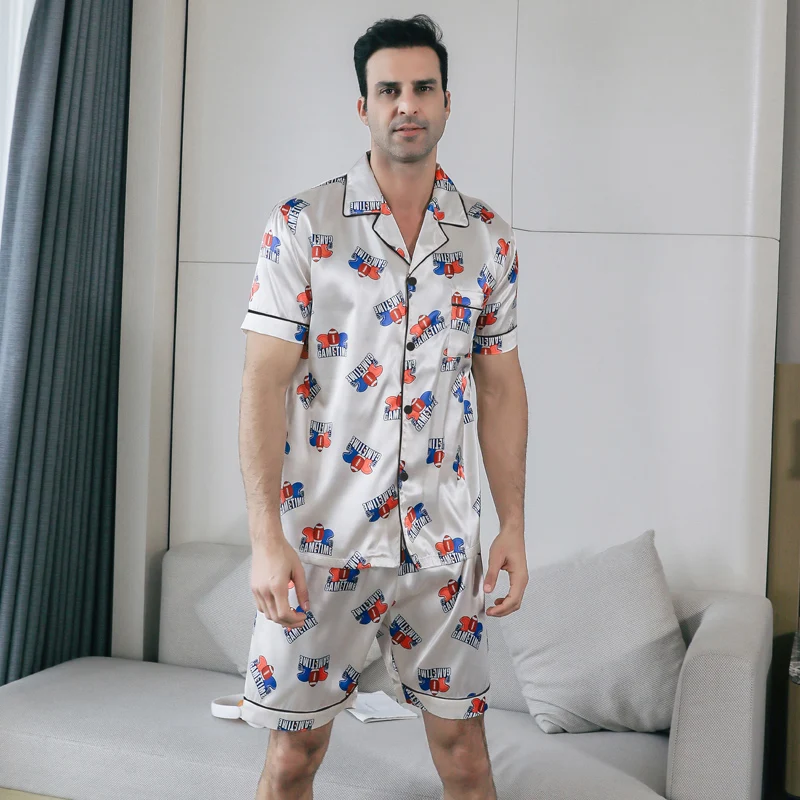 Men's pajamas short sleeved summer ice silk home clothing men's summer casual thin cardigan can be worn as a set home clothing