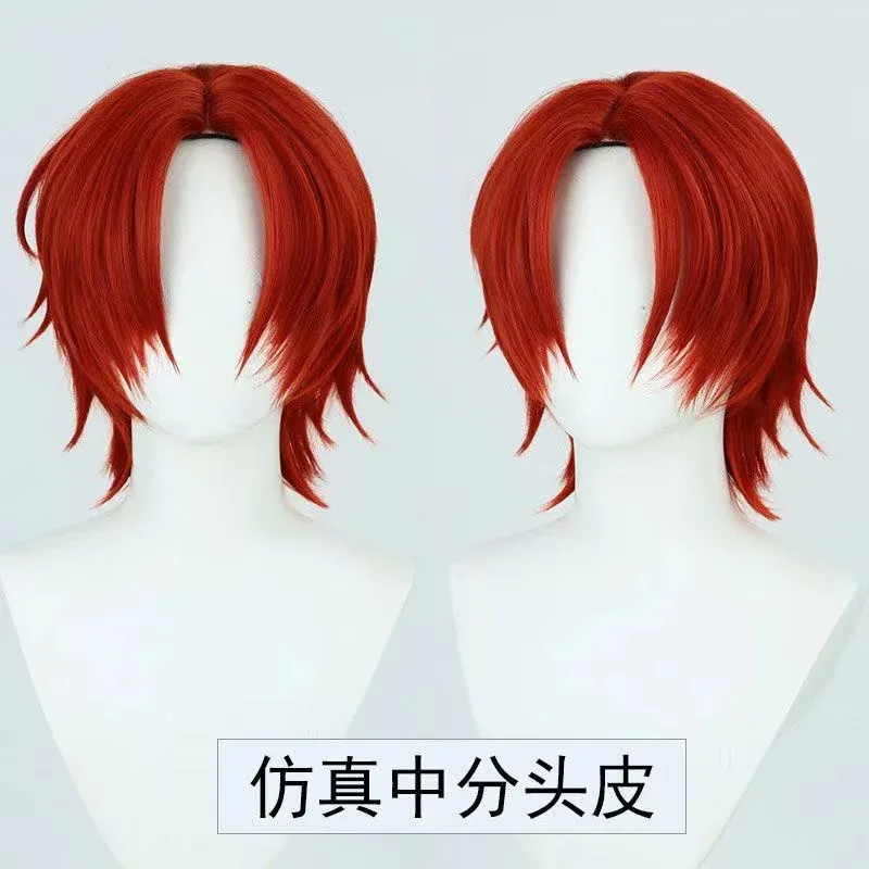 شانكس كوسبلاي أحمر اصطناعي قصير مستقيم أنيمي كوزر ألياف مقاومة للحرارة شعر مستعار عالي الجودة للهالوين باكس ؛ 3,f'6,h.7;j #1