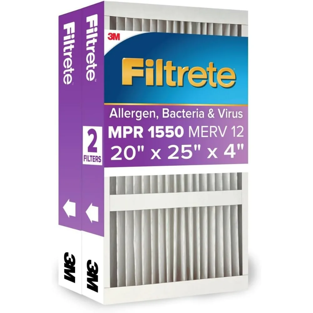 

Filtrete 20x25x4 AC Furnace Air Filter MPR 1550 MERV 12 2-Pack Electrostatic Certified Asthma Allergy Friendly Fits Honeywell