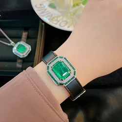 Trendy Leather Lab Emerald Bangle Bracelet 925 Sterling silver Wedding Bracelets For Women Men Promise Party Jewelry Gift