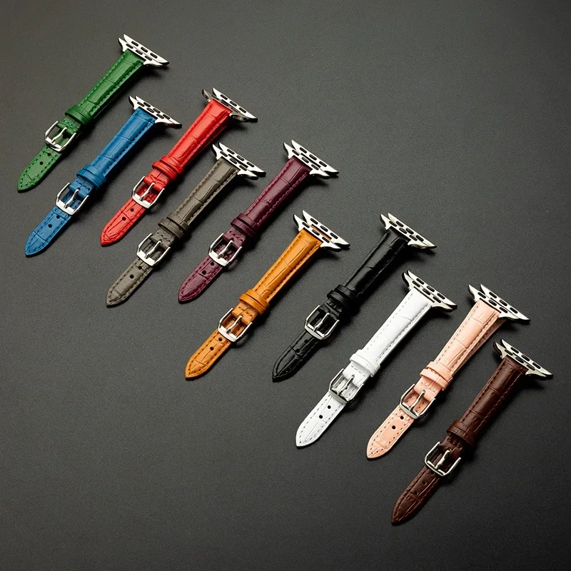 เหมาะสําหรับ Apple Watch สายหนังแท้ SLIM FIT เอวรูปแบบปมไม้ไผ่ Apple IWatch7-1 Series สร้อยข้อมือ