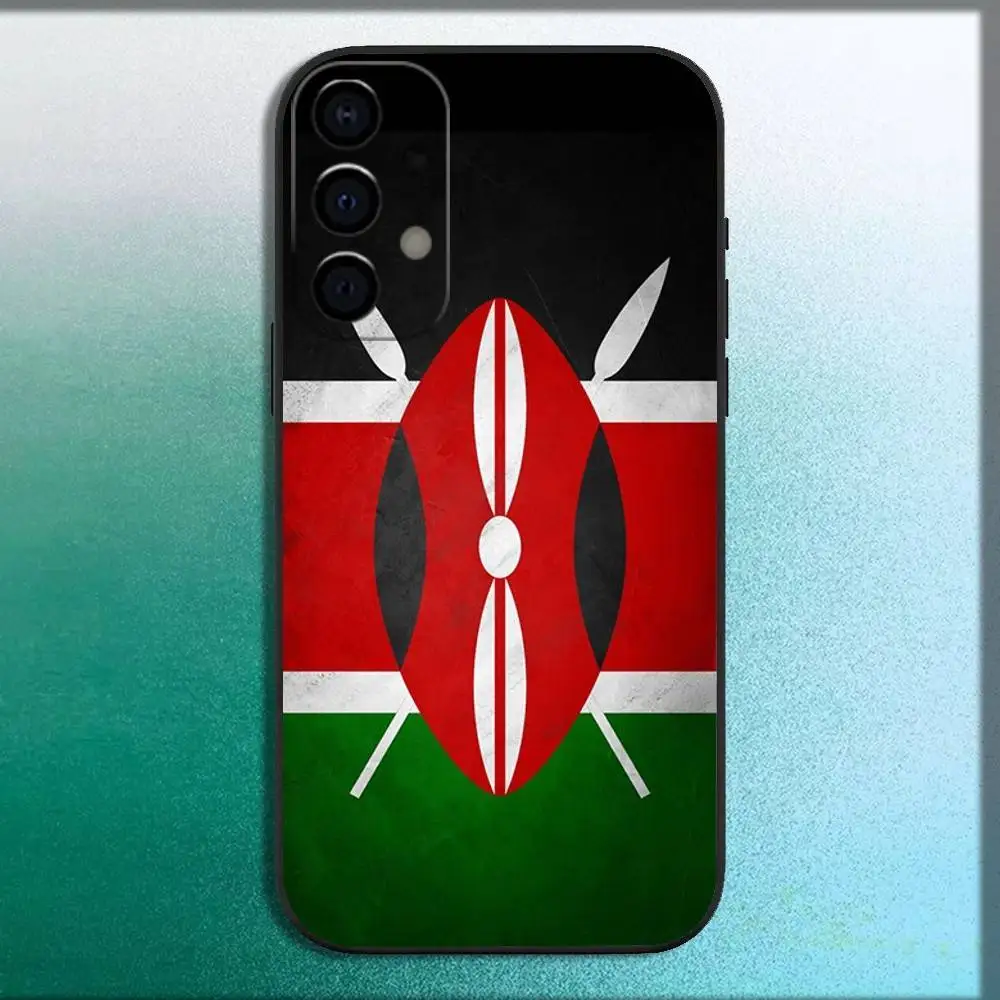 حافظة هاتف بعلم K-Kenya لهاتف سامسونج جالاكسي A12,13,A30,31,32,20,A22,A40,41,52,A71,73,Note20 غلاف أسود ناعم