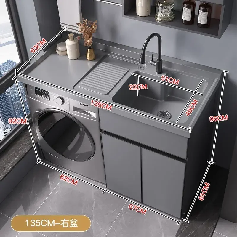 Space aluminum balcony washing machine cabinet integrated custom laundry cabinet with rubbing board