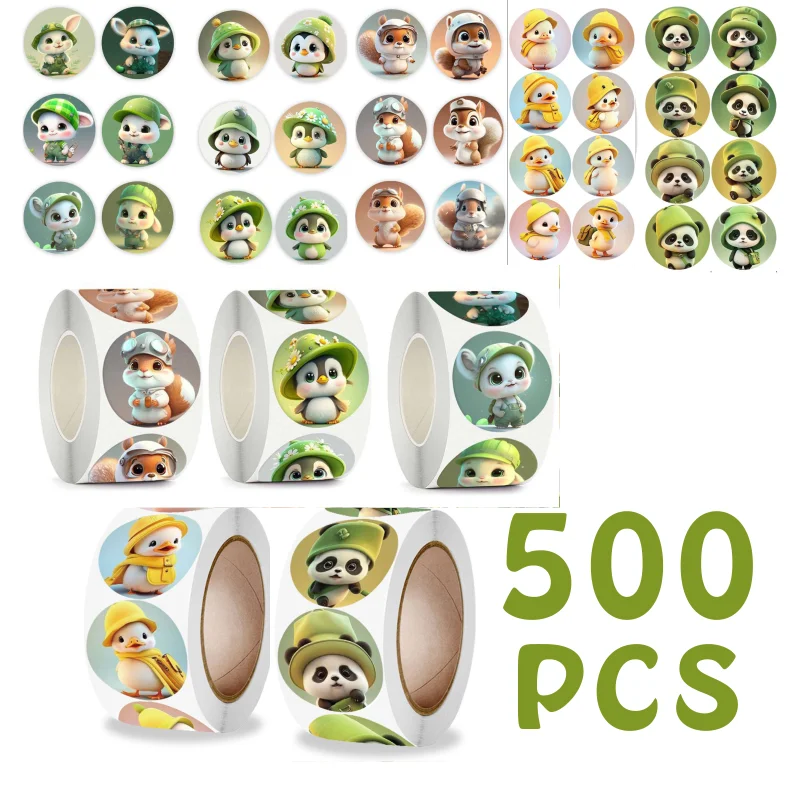 500 шт./рулон, мультяшный милый пингвин, панда, белка, кролик, наклейка, наградная похвальная наклейка, обучающая этикетка, печать конверта, ручная работа