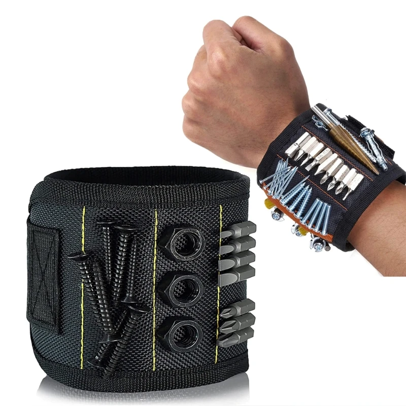 Magnetic Wristband for Tool Father Colleague with Magnets Adjustable Size Suitable for Fixing with Screw Nails Wrenches