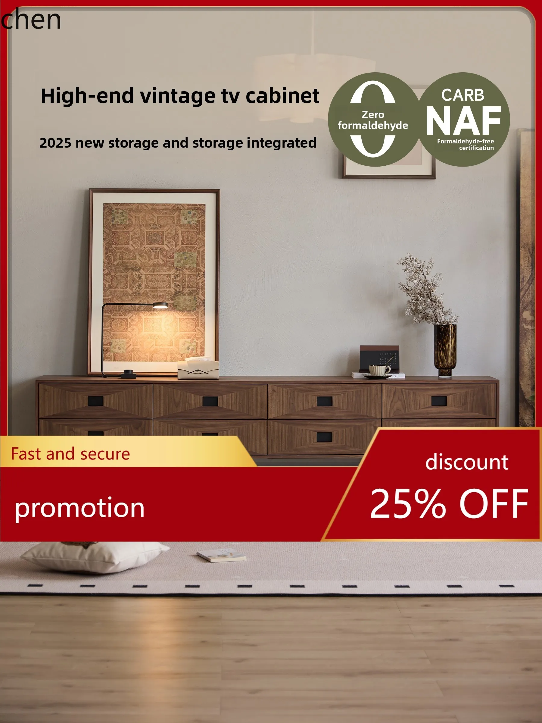 HT TV Cabinet Living Room New Storage Cabinet Integrated Household Hidden Socket Mid-century Style Floor-standing TV Cabinet
