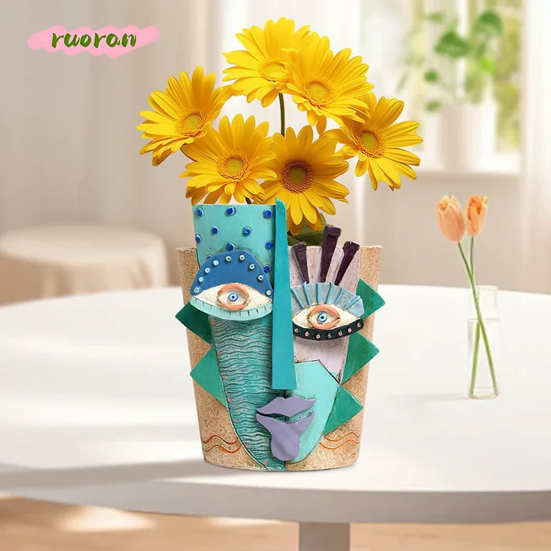 Abstract Picasso Colorful Human Face Resin Sculpture for Home Garden Balcony Windowsill Living Room Decorative Planter