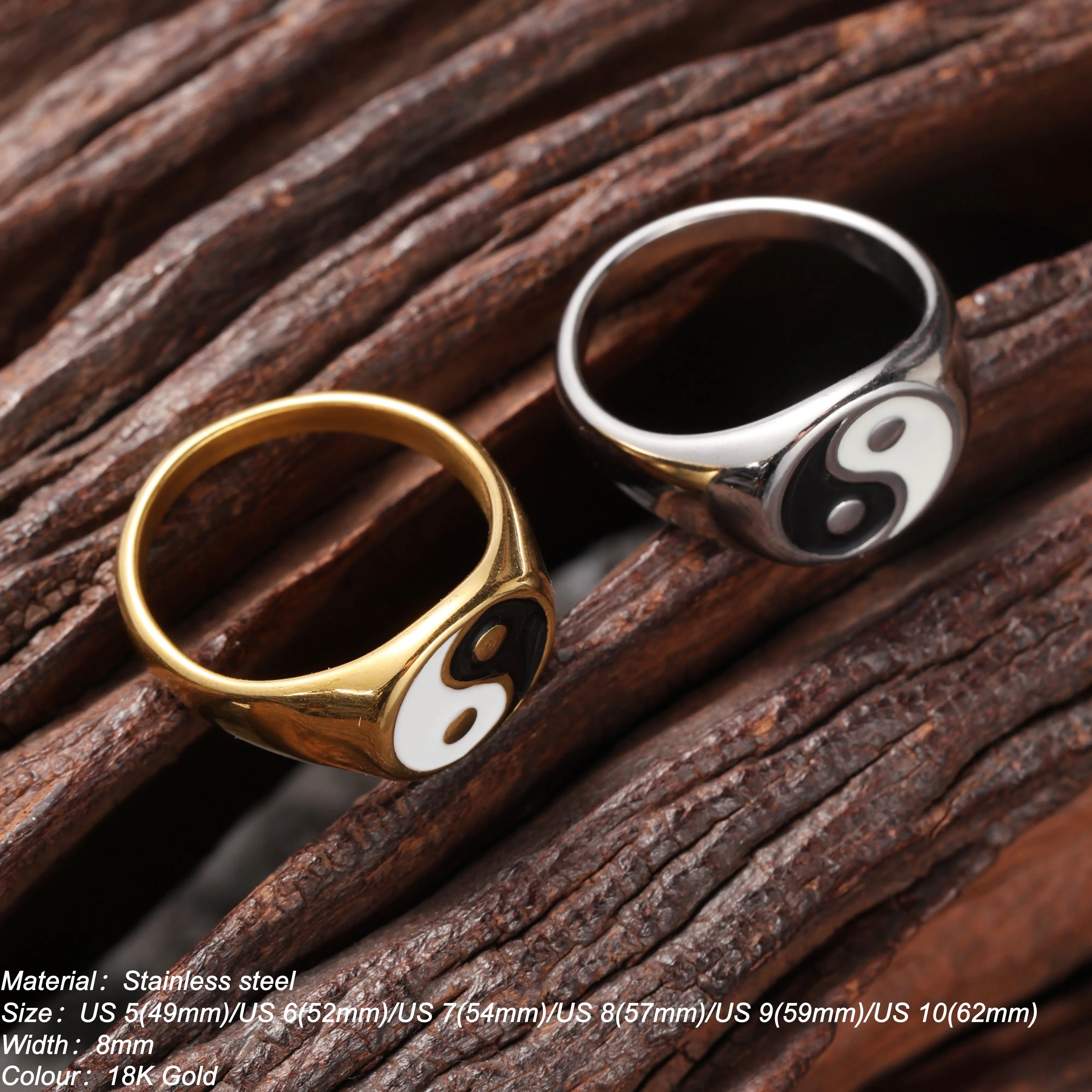 St.delan Wholesale Tai Chi Yin Yang Titanium Steel Rings | Trendy Versatile Stainless Steel Men's Fashion Hand Jewelry