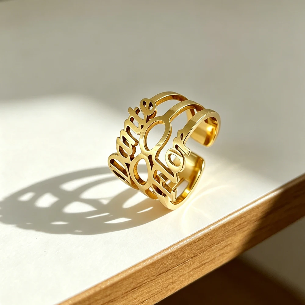Personalized Stainless Steel Rings Women Gold Infinity Double Name Ring Engagement Wedding Couple Gift Commitment Jewelry