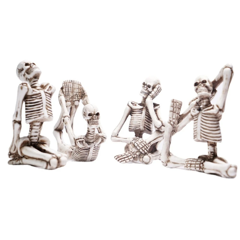 

4Pcs 3.5'' Halloween Skeleton in Different Yoga Postures Small Figurine Party Decor Ornaments for Table Mantel Home