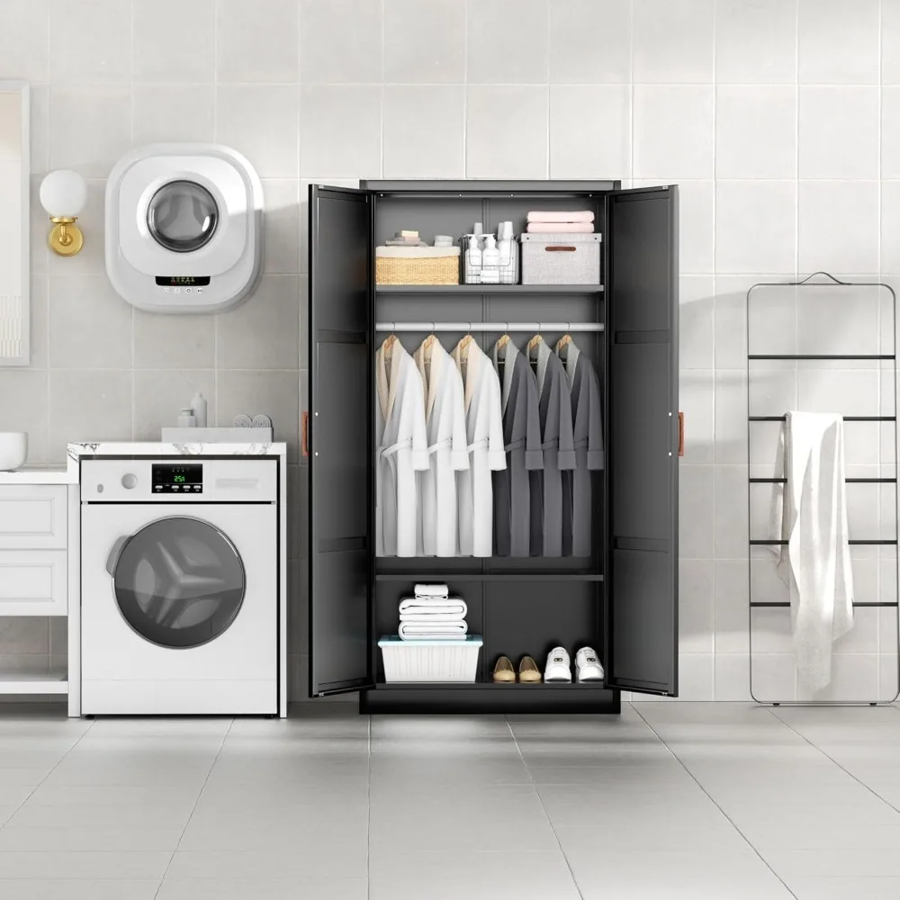 

Wardrobes, 71” Tall Metal Wardrobe Cabinets with 2 Doors, Clothing Storage Cabinets with Hanging Rod and Adjustable Shelves