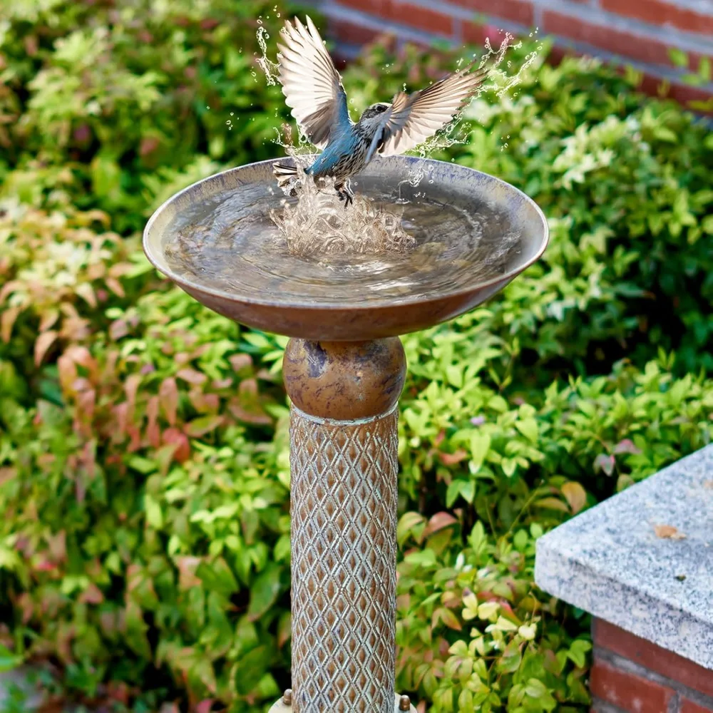 

35.4" H x 12.2" W Metal Bird Bath for Outdoors, Cylindrical Base with Vintage Bowl and Feeder Tray, Garden Lawn Decor