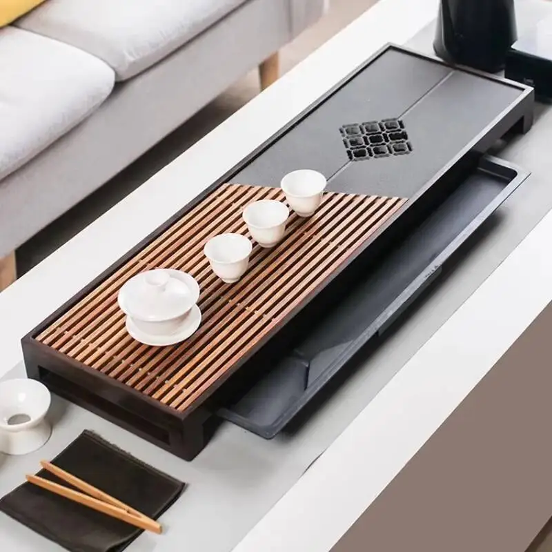 Serving Wooden Tea Tray Wood Plates For Food Ceremony Drip Coasters Vintage Tea Tray Desk Long Chinese Bandeja Madera Teaware