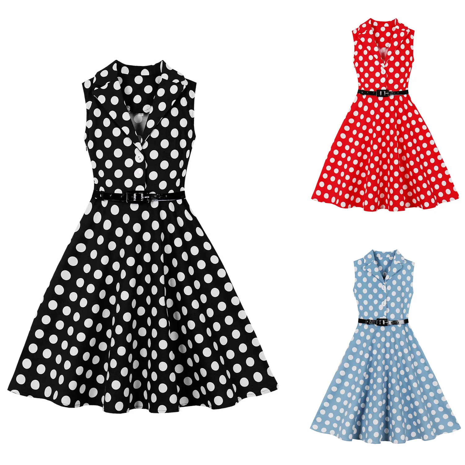 Kids Girls Vintage Dress With Belt V-Neck Polka Dots Daily Birthday Party 1950s 40s Swing Dress Summer Dress