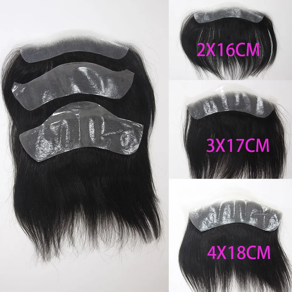 Herren-Toupet mit dünner PU-V-Loop-Haarsystemeinsatz, 6 Zoll, Remy-Echthaar-Haarteil für Männer, 1B V-Frontal-Toupet – Detail 1