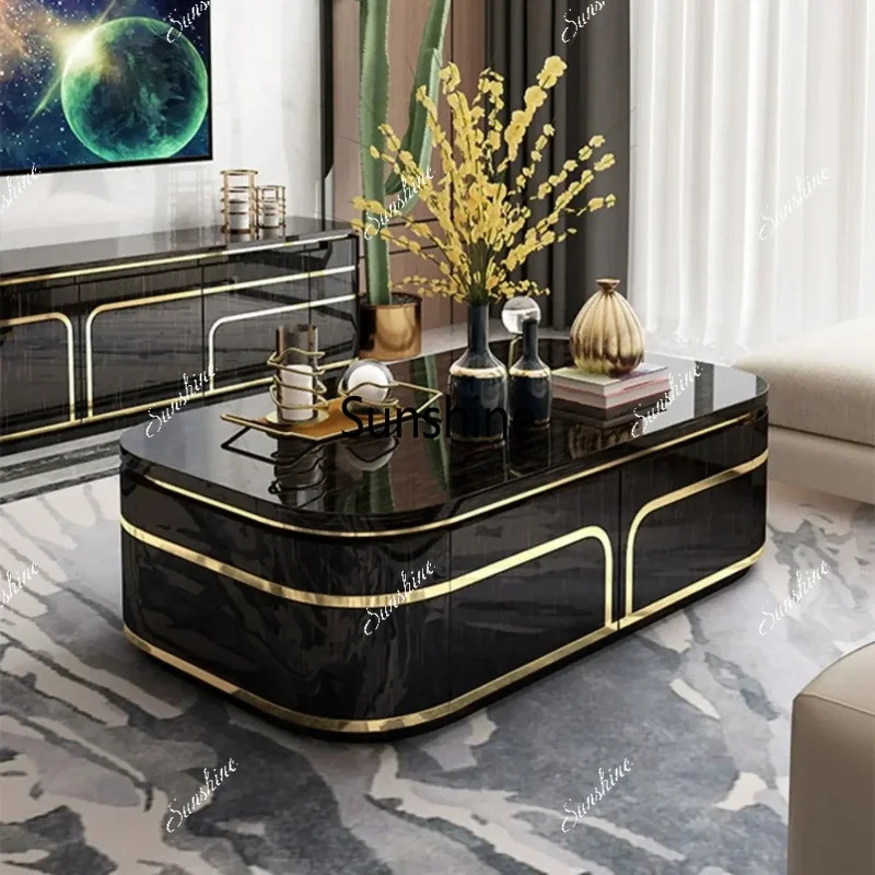 

Affordable Luxury Style Solid Wood Baking Finish Tea Table Wood Veneer Small Apartment Living Room Rectangular Coffee Table