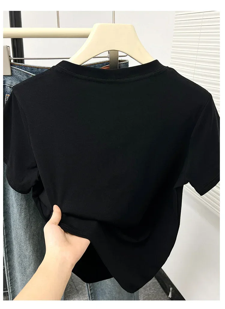 2026 Sommer Neue Hochwertige Lässige T-Shirts Sexy Kurzarm Modischer Trend Einfarbige Damenkleidung Y2k Tops – Detail 16