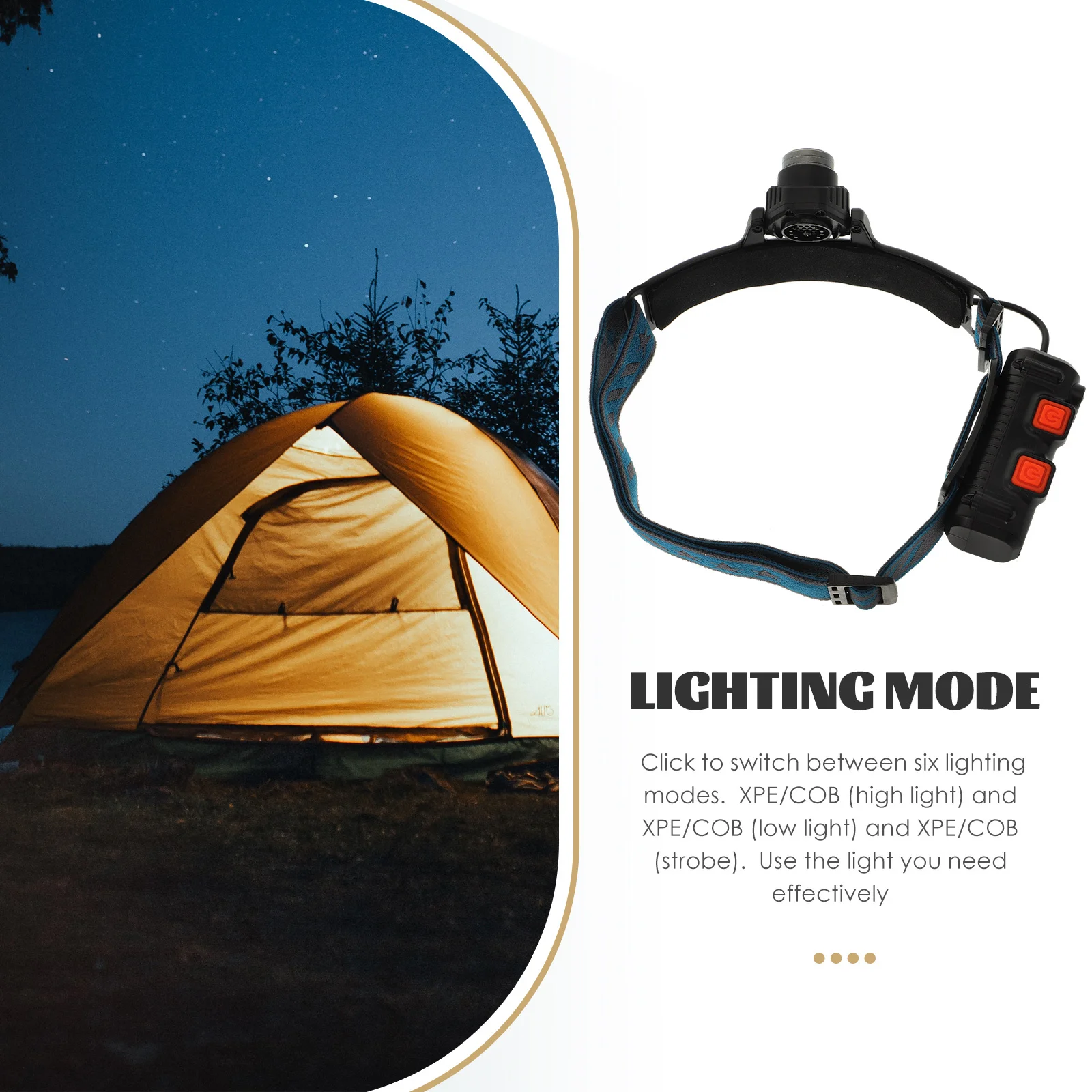 

1pc Rechargeable LED Headlamp 1000 Lumen XPE COB 270° Wide Beam 6 Modes Type-C Camping Hiking Running Outdoor Hunting Gear