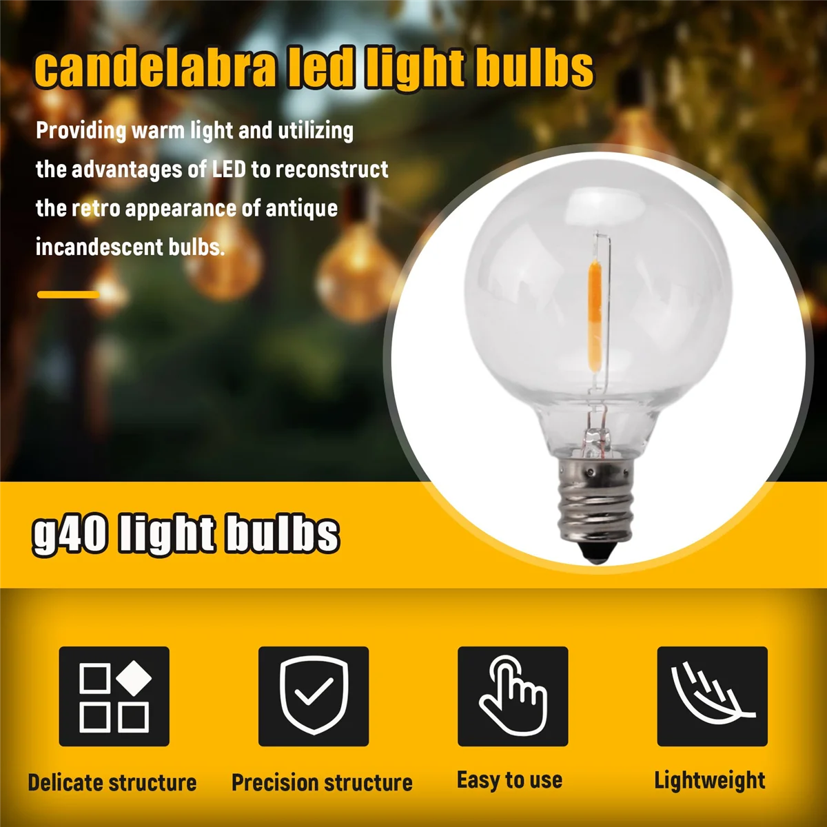 Bombillas Led piezas de repuesto G40, Base de tornillo E12, globo LED inastillable, para cadena de luces solares, Blanco cálido, 6 uds.