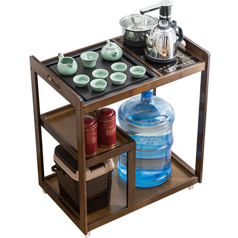 

Tea table household small tea table Nanzhu mobile coffee table tea cart living room