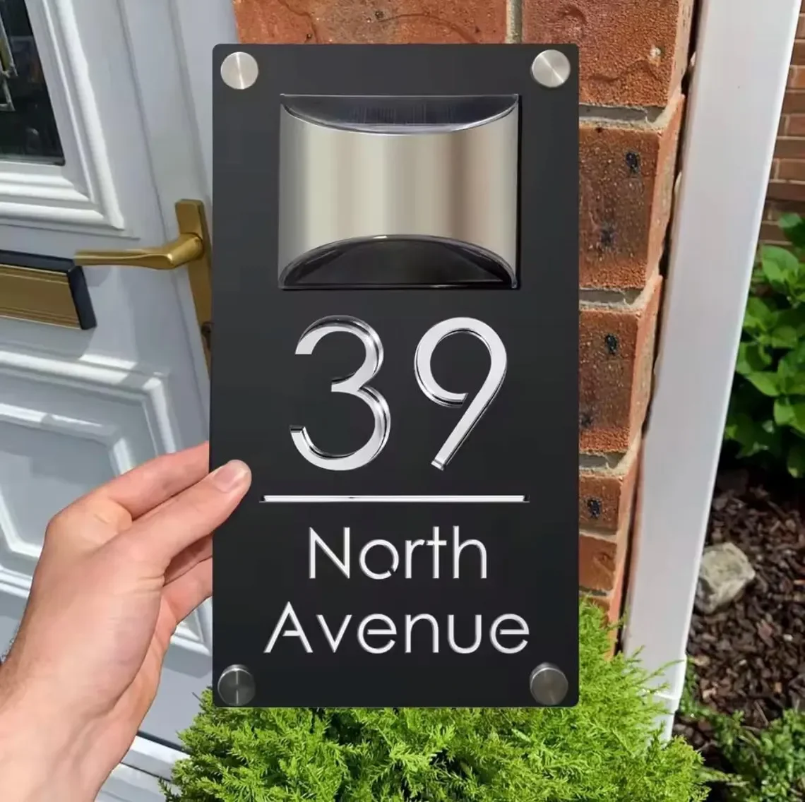 

Custom Solar House number sign Grey Mirror Acrylic Property Number, Door Signs Address Plaque Led lit Numbers