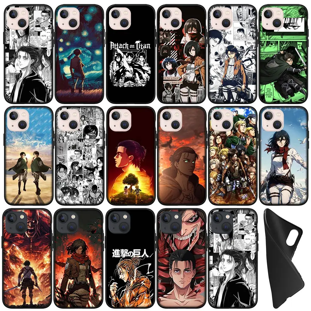 Levi Cartoon Attack on Titan Eren Jaeger Phone Cover Case for Apple iPhone 15 14 Plus 13 12 Mini Pro Max + 13Pro 14+ 15+ Coque