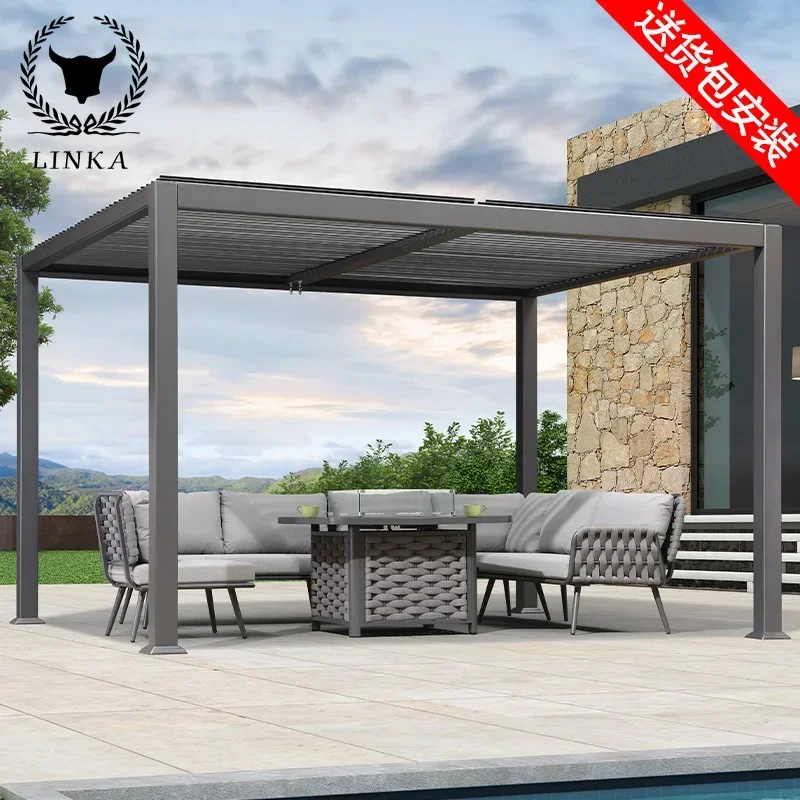 

Factory Wholesale Gazebos Motorized Louver Adjustable Louvered Roof Aluminum Pergola14.35*3m