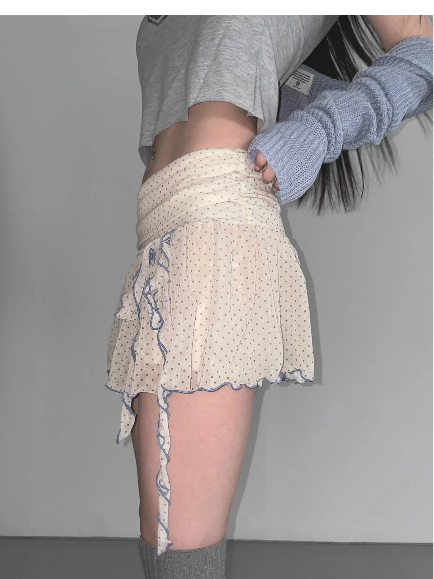 المرأة ألف خط Fairycore Y2k خمر تنورة قصيرة Fairycore الكورية نمط منقطة طباعة شبكة تنورة صغيرة 2000s اليابانية الشارع الشهير #5