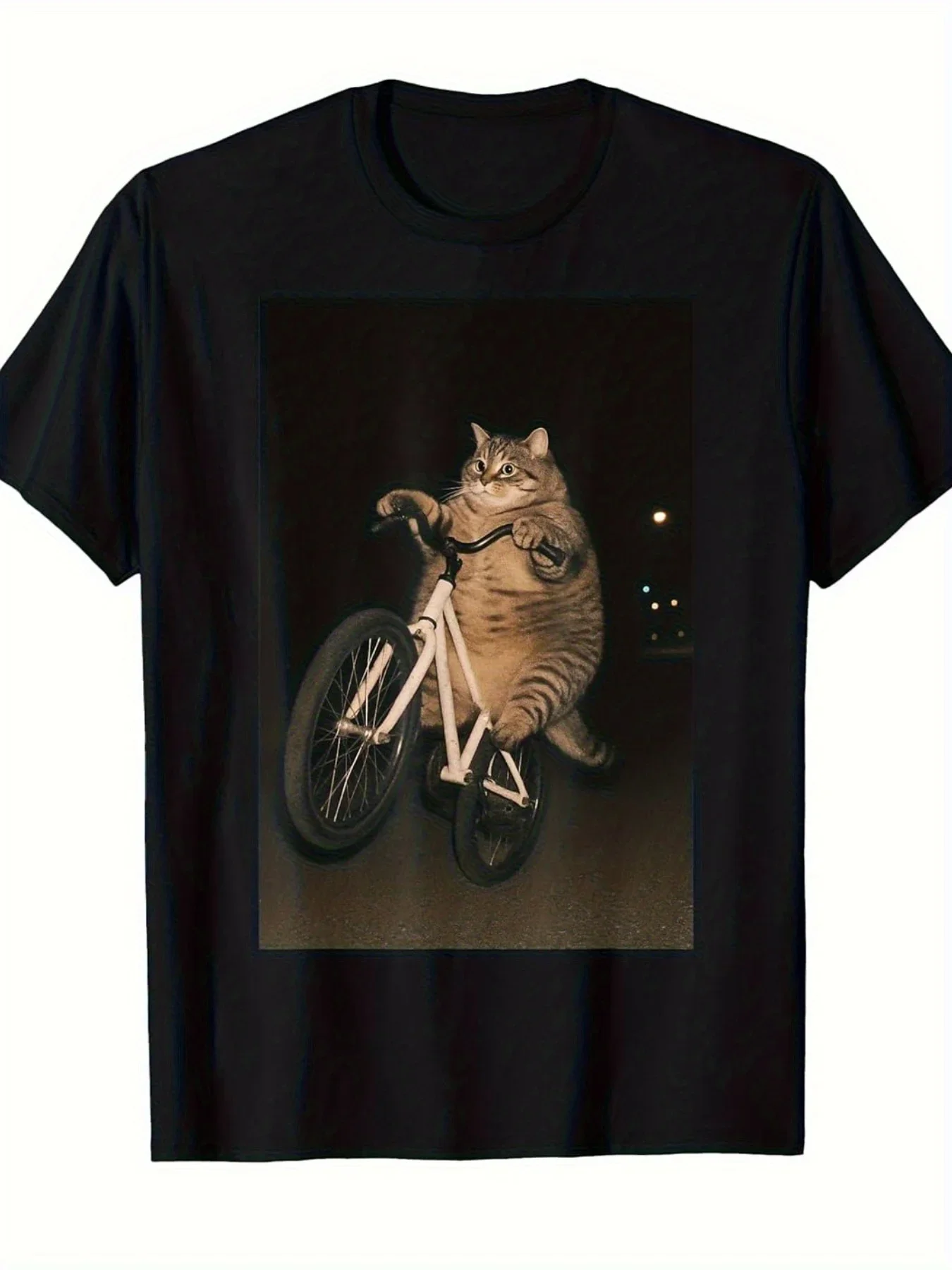 

Женская летняя футболка с коротким рукавом и принтом «Милый кот на велосипеде», забавный мем, повседневная одежда с круглым вырезом