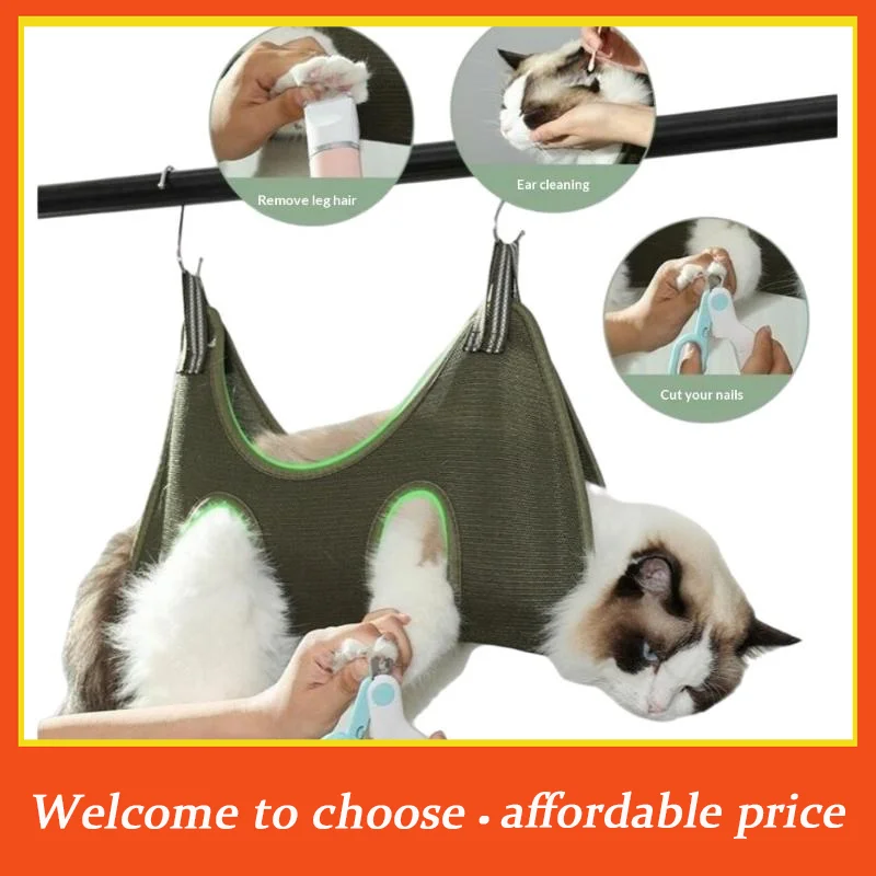 {}Pet Grooming Hammock for Cat Dog Nail Clipping Trimming Restraint Bag with Hooks Anti-Scratch Helper for Feeding Bathing Hair