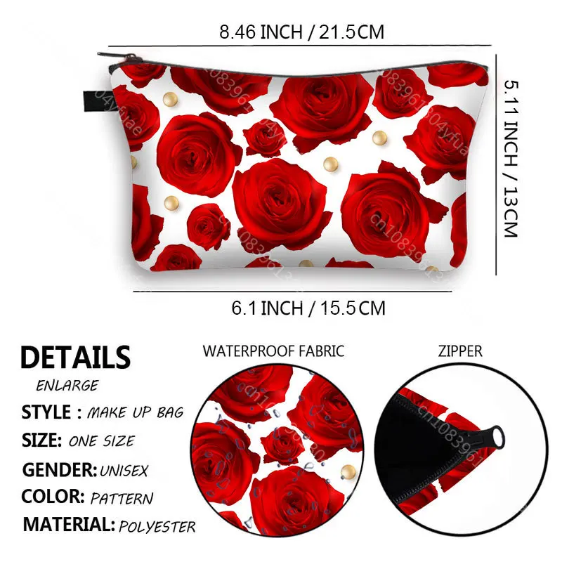 woman cosmetic organizer bag Red Roses Black 3D printing Cosmetic Bag Fashion ladies Brand makeup bag girls makeup Box